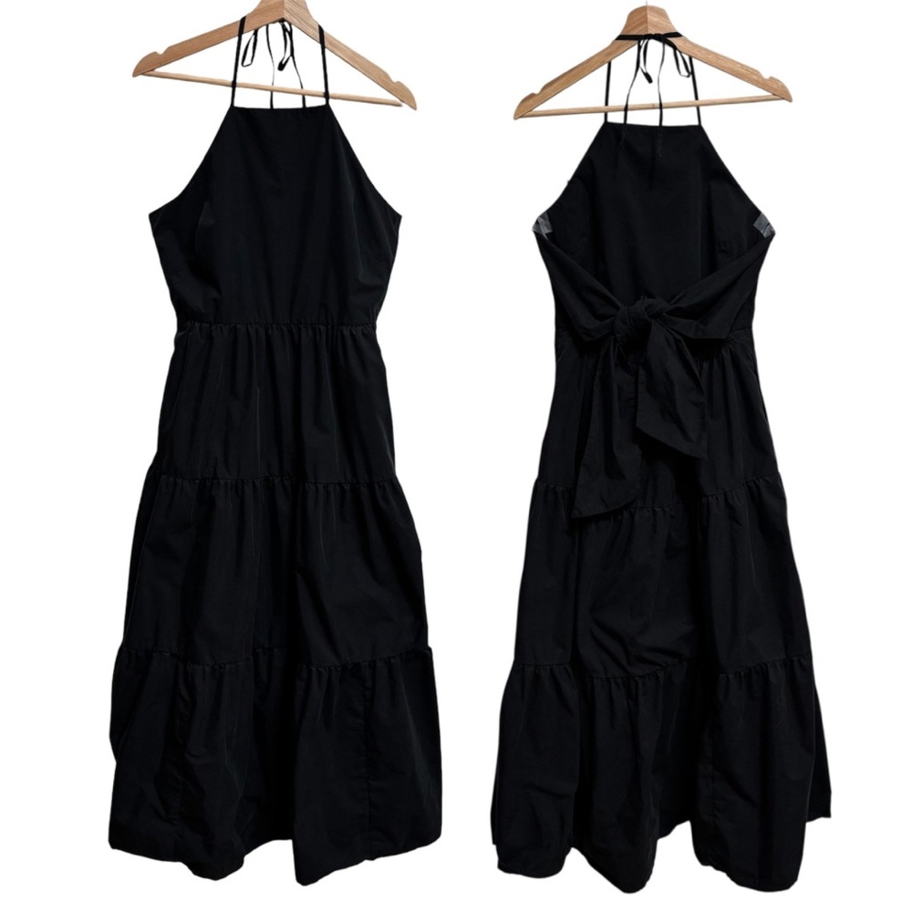 Gap Tie Back Halter Maxi Dress Women Size 12 Cotton Poplin Tiered Vacation